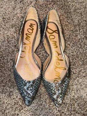 Sam Edelman Rodney Women’s 10M Blue Gray Snakeskin Leather Pointed Toe Flats